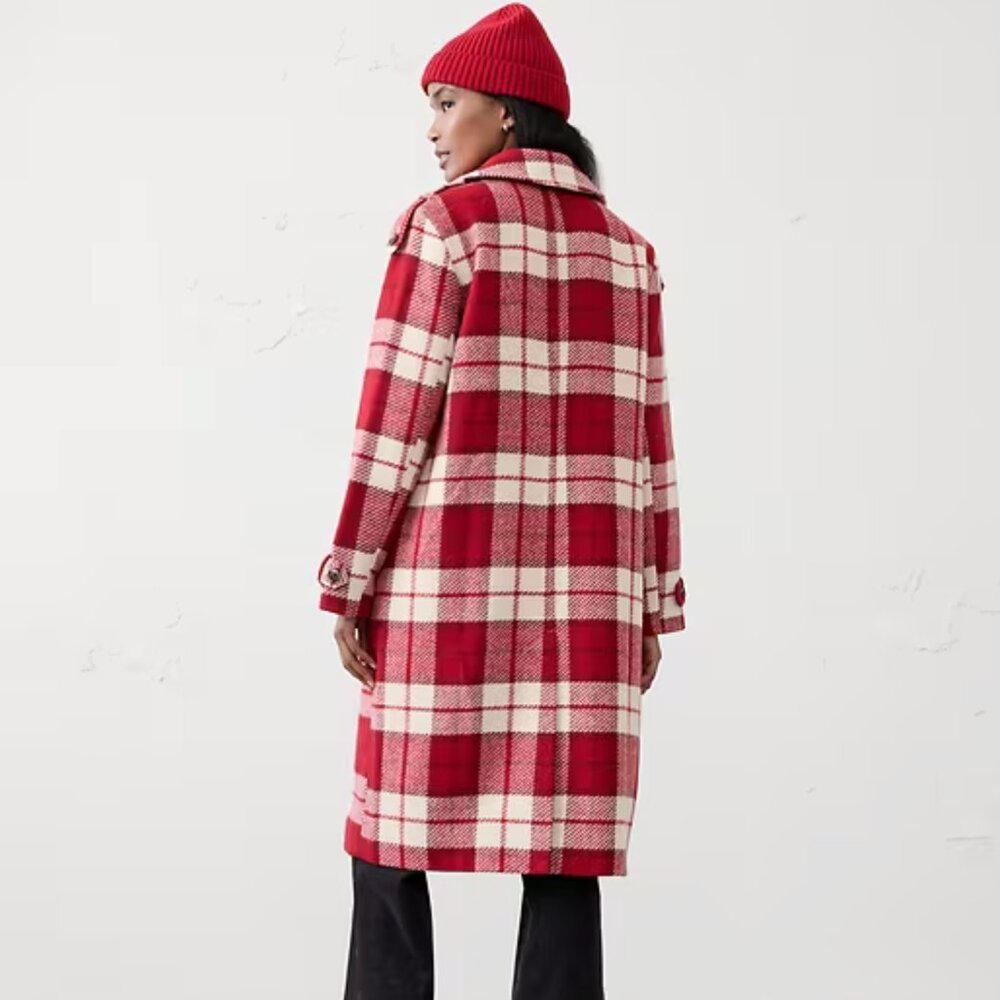 Gorgeous Red Plaid Banana Republic Factory Coat- Size M - Picture 2 of 8